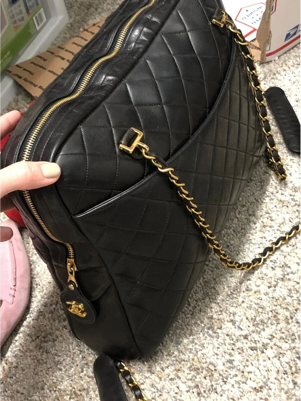 Vintage CHANEL Quilted Shoulder Bag CC Logo Lambskin 24k Chain